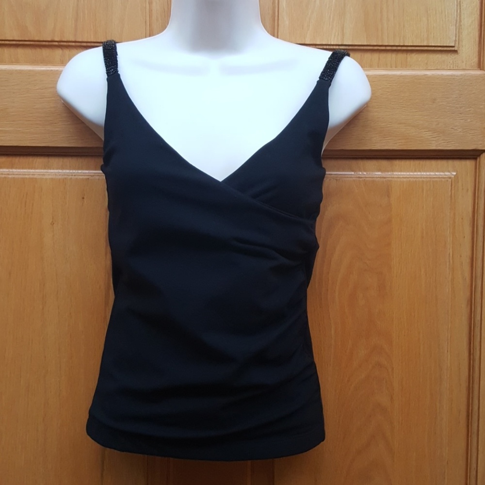 CACHE wrap sequin strap tank